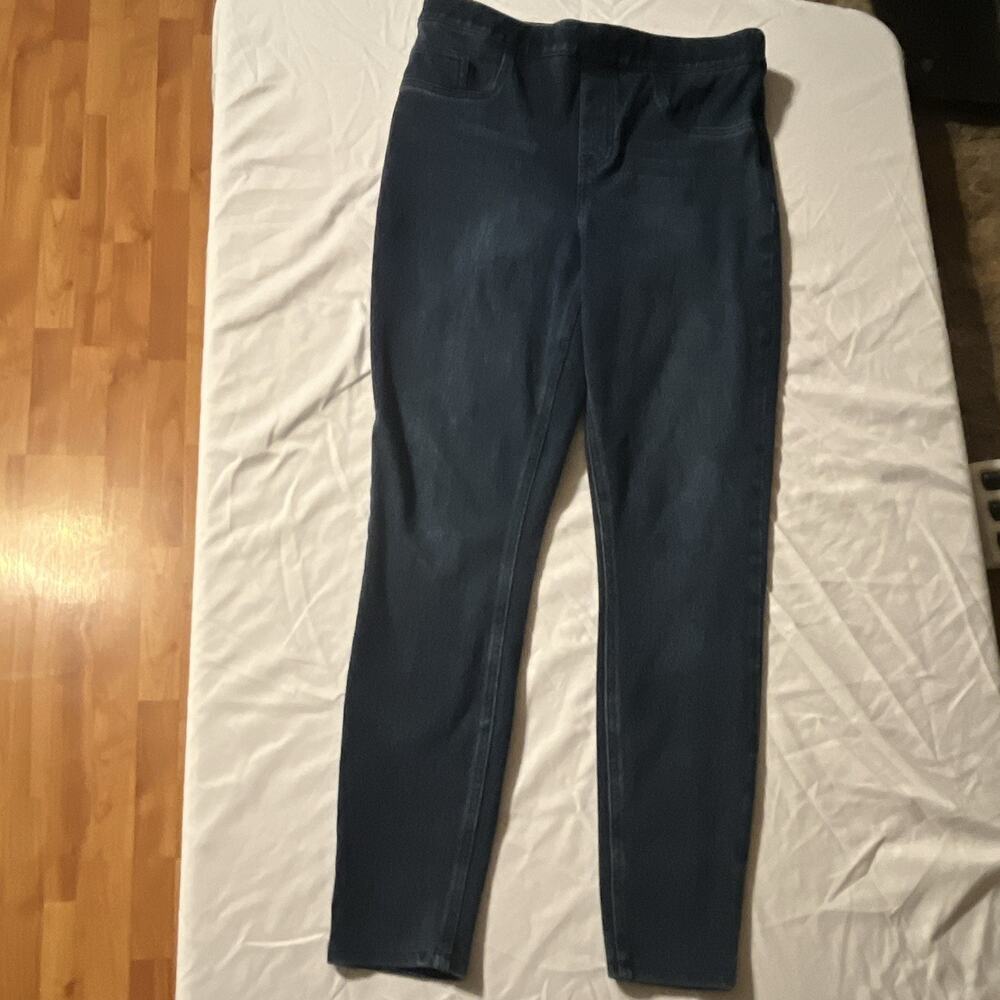 SPANX Womens Blue Dark Wash Denim Jegging Jeans Solid Regular Size M